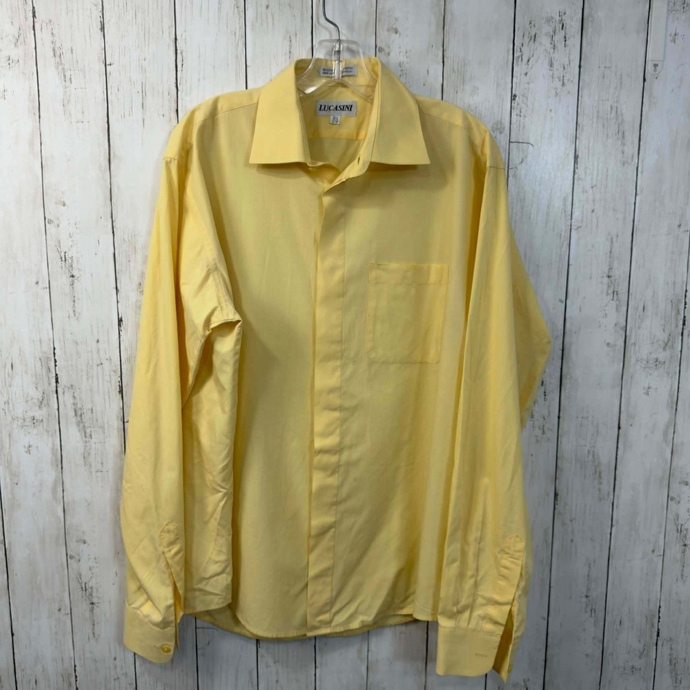 Lucasini Men's Yellow Button-Down Dress Shirt Cotton‎ Blend Size 16.5 Neck